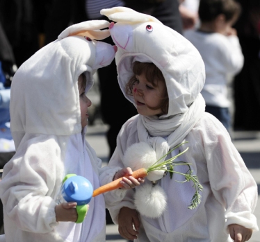 Dressing in costumes is a large part of the April Fools' celebration in Poland, as seen by the children in this picture.